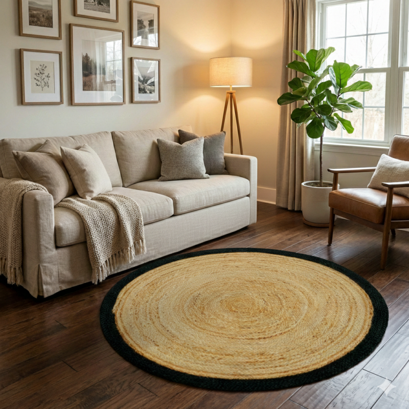 3 ft round braided jute rug natural black 90 cm
