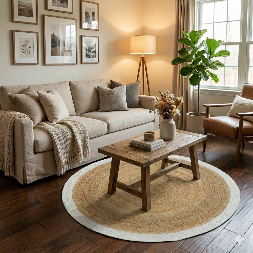 3 ft round natural white jute rug 90 cm