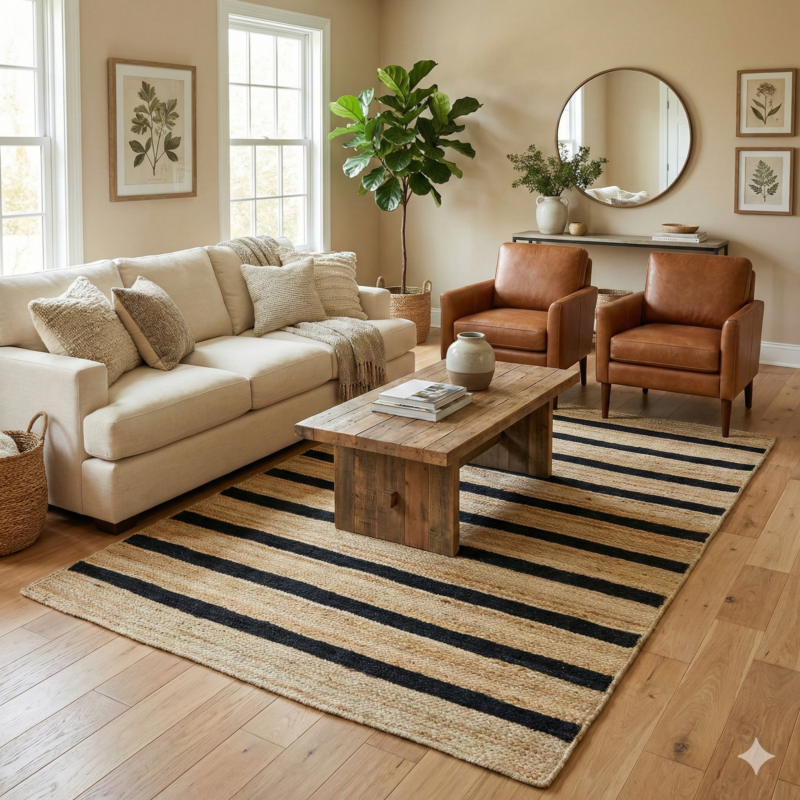 4x6 ft jute rug black and natural handmade eco friendly carpet