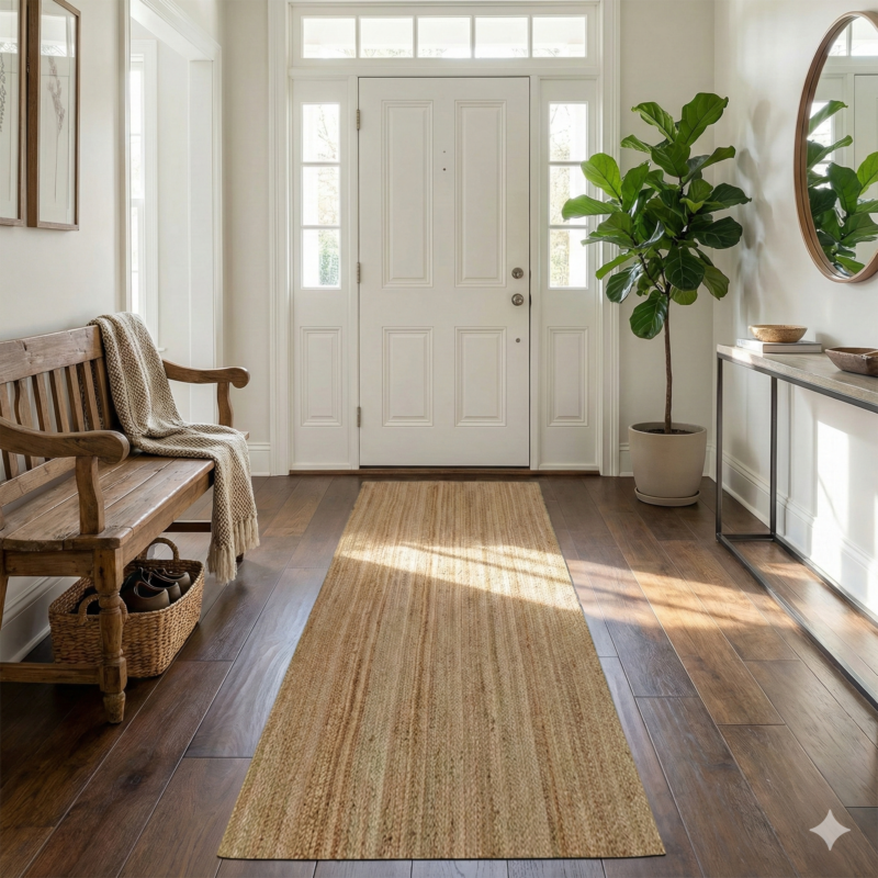2.5x8 ft jute runner rug for hallway and corridor in Indian home