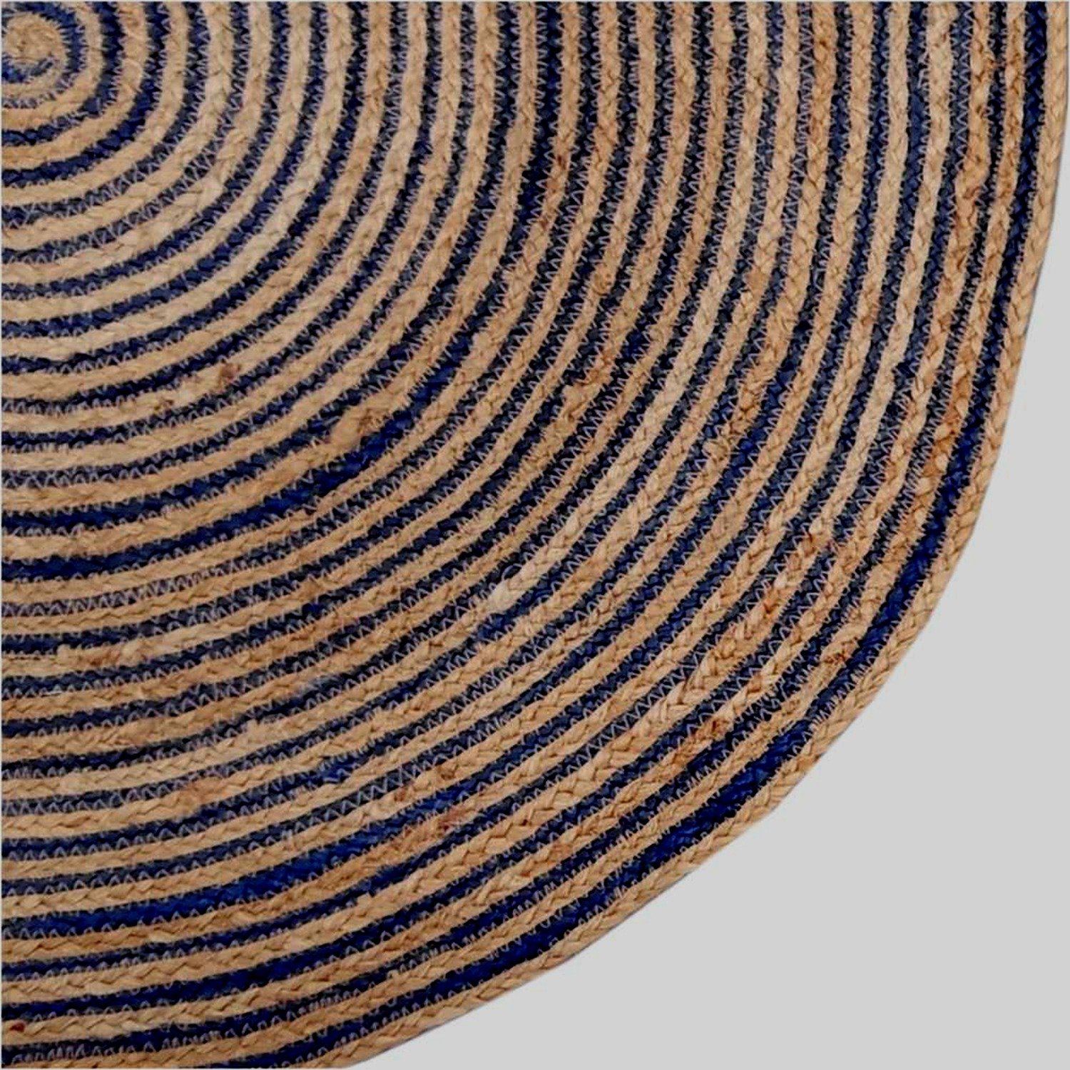 MRICStudio 3 Ft Round Natural & Blue Braided Jute Rug (90 cm) – Handmade Floor Carpet