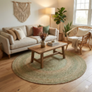 3 Ft Round Natural & Green Braided Jute Carpet (90 cm) – Eco-Friendly Rug