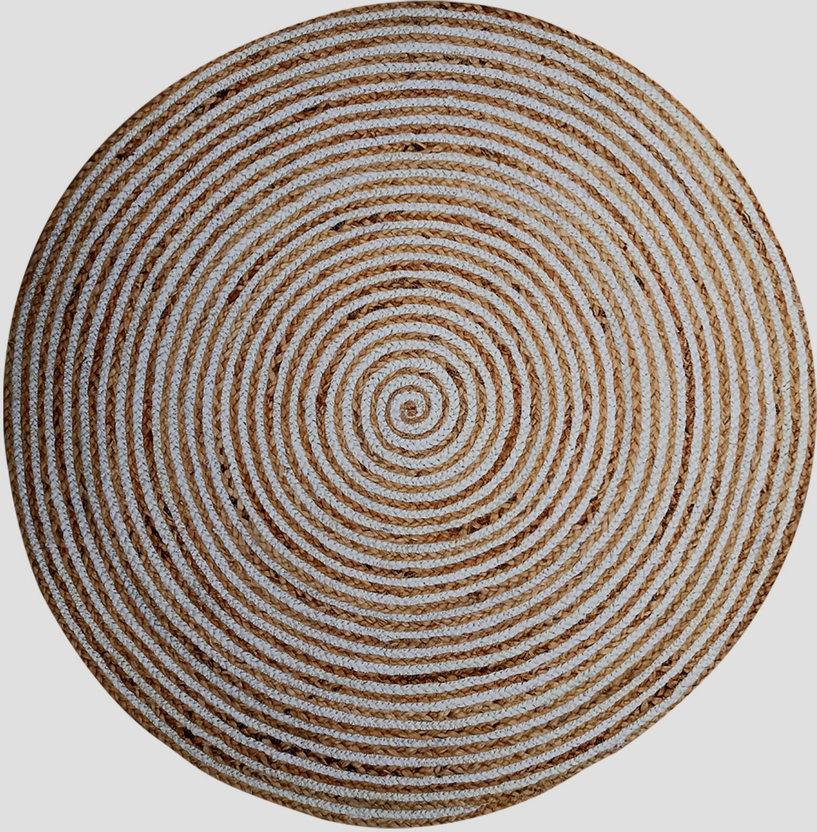MRICStudio Handmade 3 Ft Round Natural & White Braided Jute Rug (90 cm) for Living Room & Bedroom - Image 2