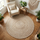 3 Ft Round Natural & White Braided Jute Rug (90 cm) for Living Room