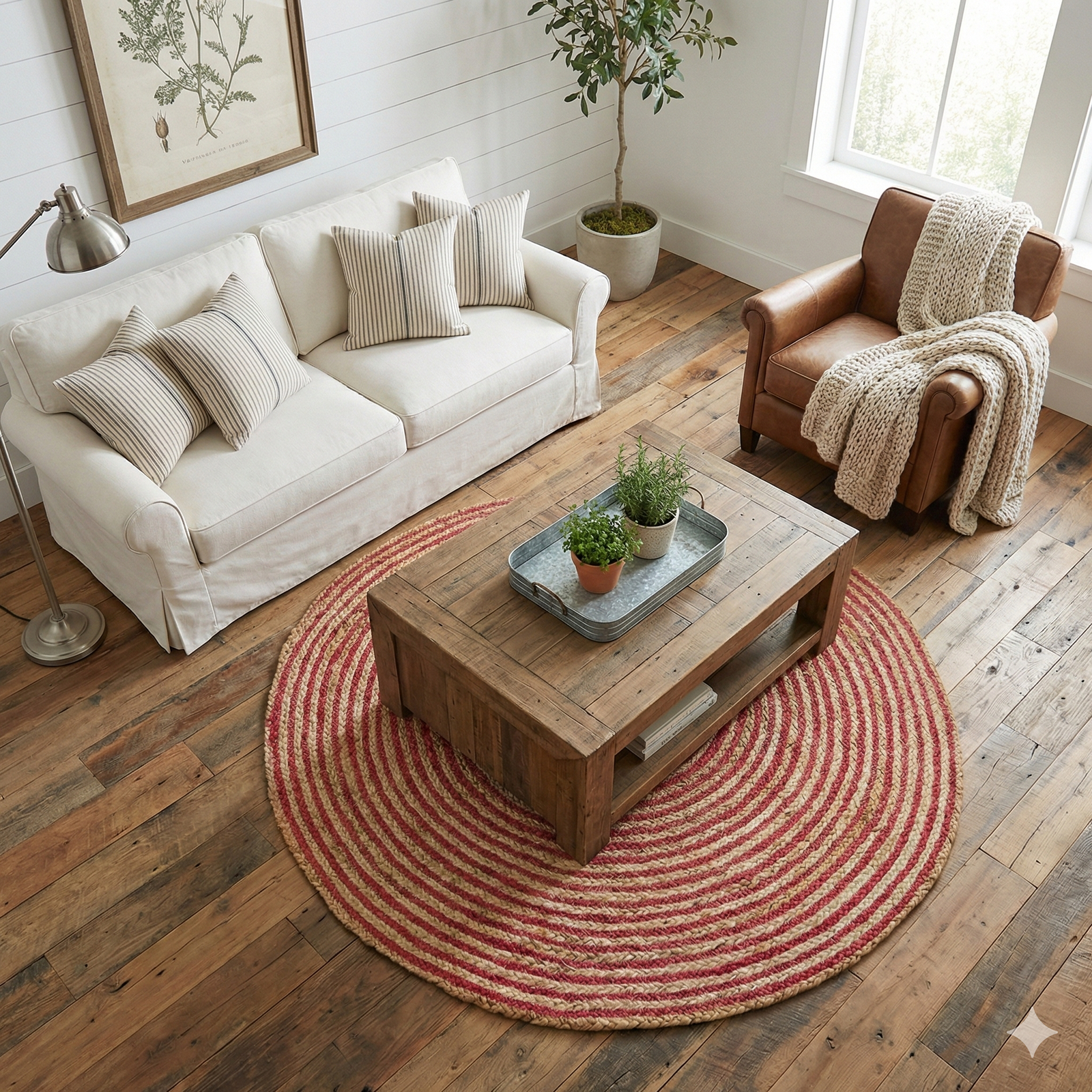 3 Ft Round Red & Natural Braided Jute Carpet (90 cm) – Handmade Rug for Living Room