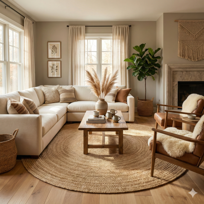 6x6 ft round natural jute carpet handmade eco friendly area rug by MRICStudio