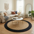 3 ft natural black round braided jute rug