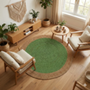 3 Ft Round Green & Natural Braided Jute Rug (90 cm) – Handmade Eco-Friendly Carpet