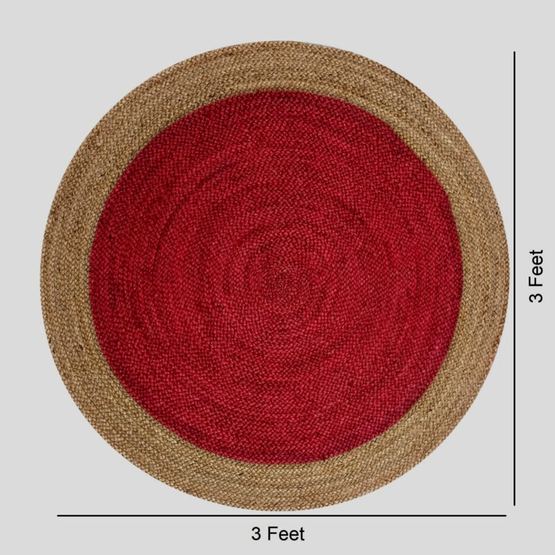 3 ft round red natural braided jute rug 90 cm