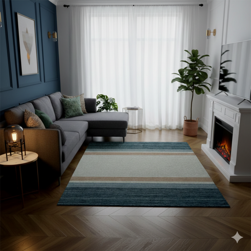 5x8 FT Flat Weave Wool Rug (150 x 240 CM) Modern Stripe Design by MRIC Studio