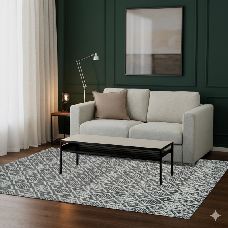 5x8 FT Flatweave Wool White Black Rug Handmade Geometric Carpet (150 x 240 CM) by MRIC Studio