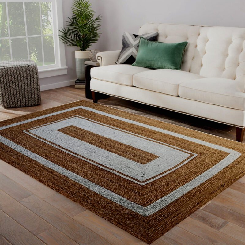 5x8 FT Natural White Jute Rug Handmade Braided Carpet (150 x 240 CM) for Living Room by MRIC Studio