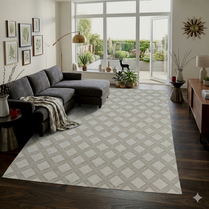 MRIC Studio 5x8 FT Jacquard Flatweave Wool Rug for Living Room