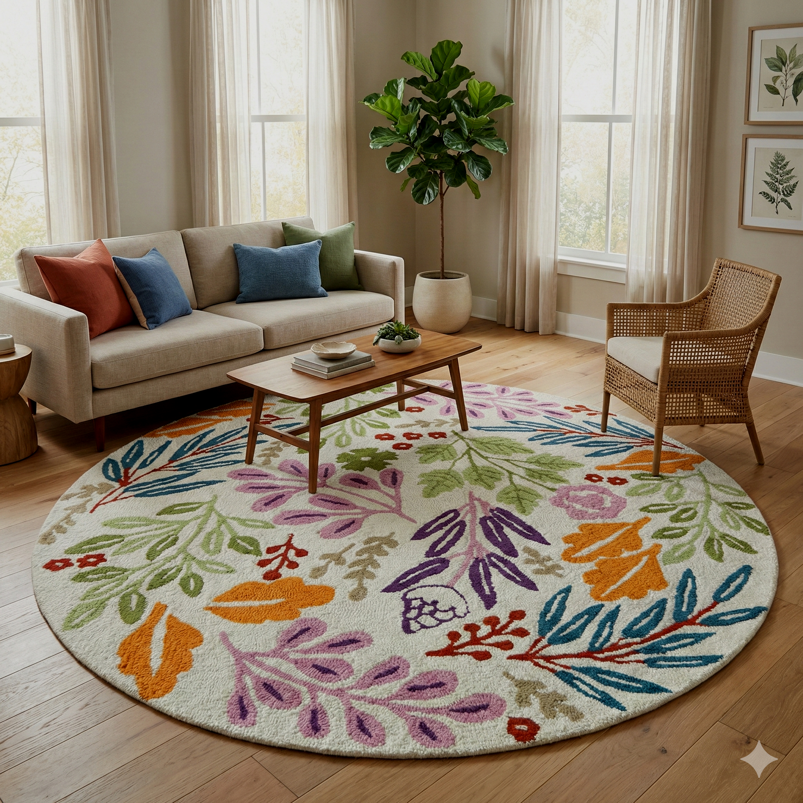 MRICStudio Premium 4 FT Round Hand Tufted Wool Rug – Beautiful Floral Living Room Carpet (120 CM Round)
