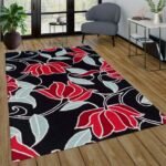 MRIC Studio 4x6 FT hand tufted wool rug black red floral
