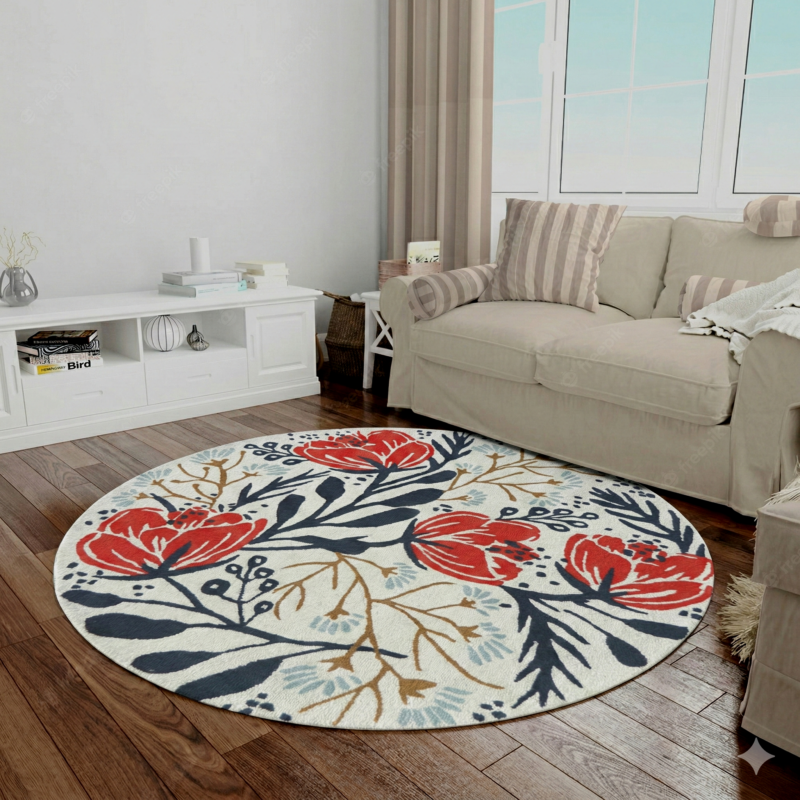 MRICStudio 5 FT Round Hand Tufted Floral Wool Carpet