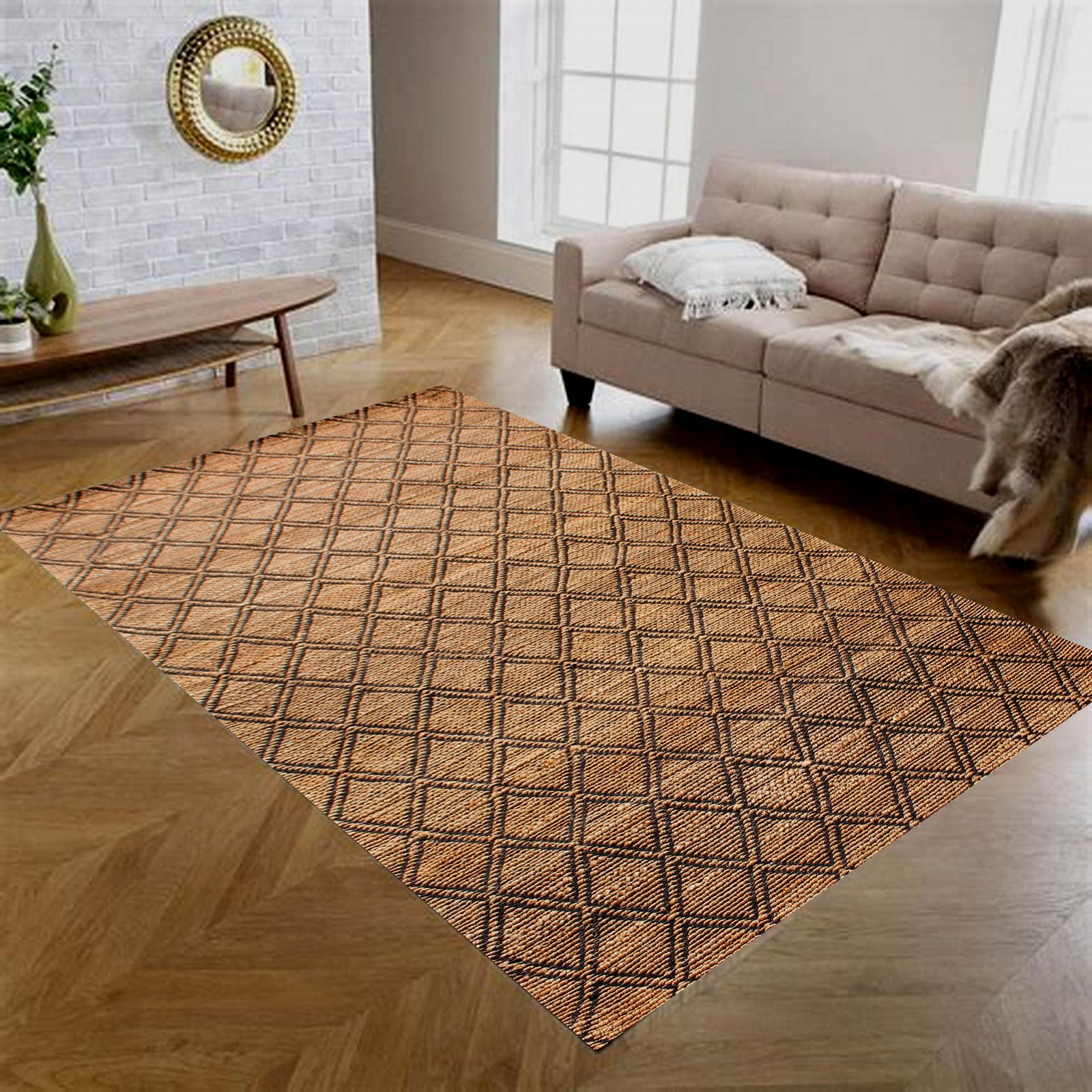 MRICStudio 5x8FT Handmade Flat Weave Jacquard Jute & Wool Rug &ndash; Premium Natural Fiber Large Area Carpet (150 x 240 CM)