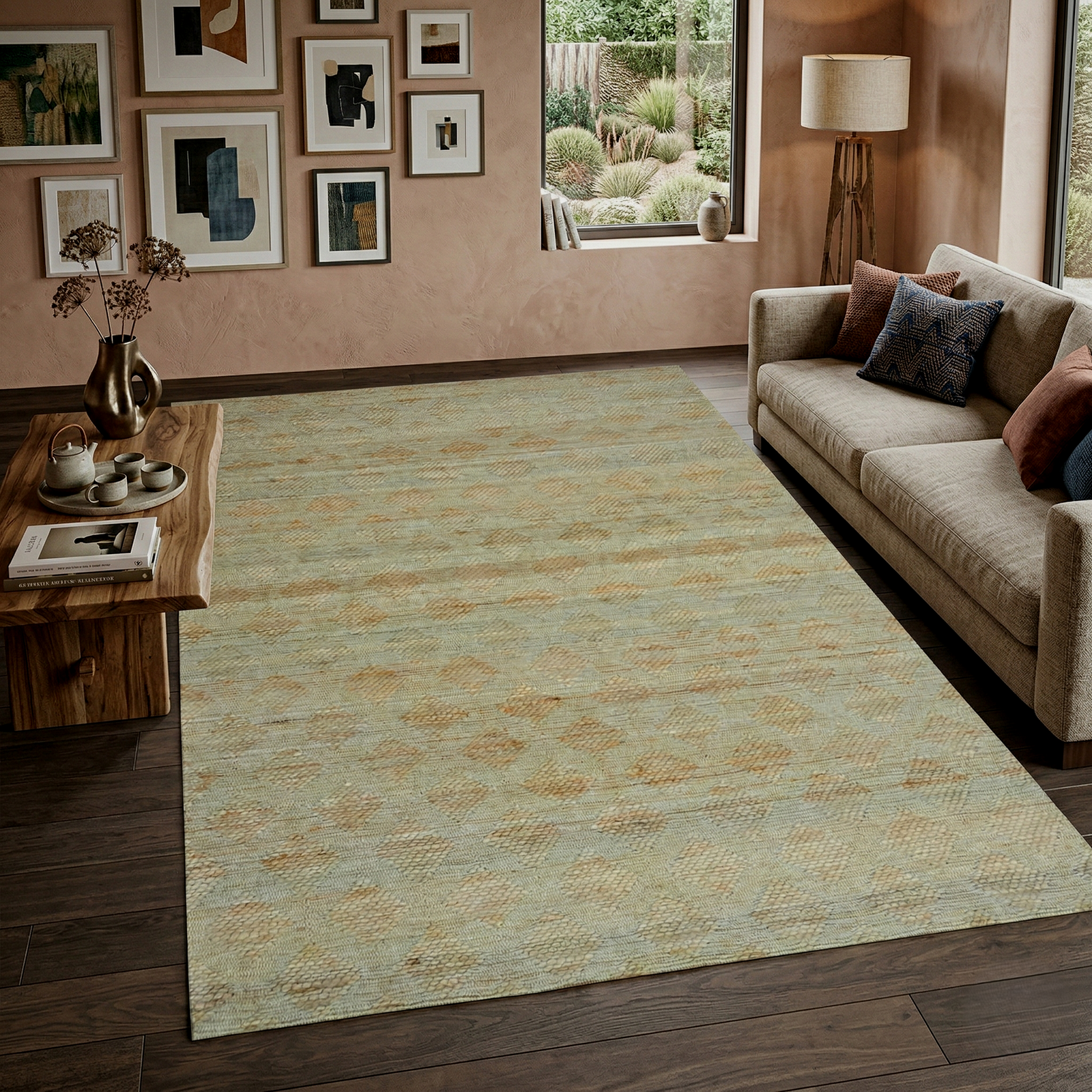 MRICStudio 5x8FT Handwoven Jute & Wool Rug with Cotton Backing – Natural Diamond Pattern Carpet for Living Room (150 x 240 CM)
