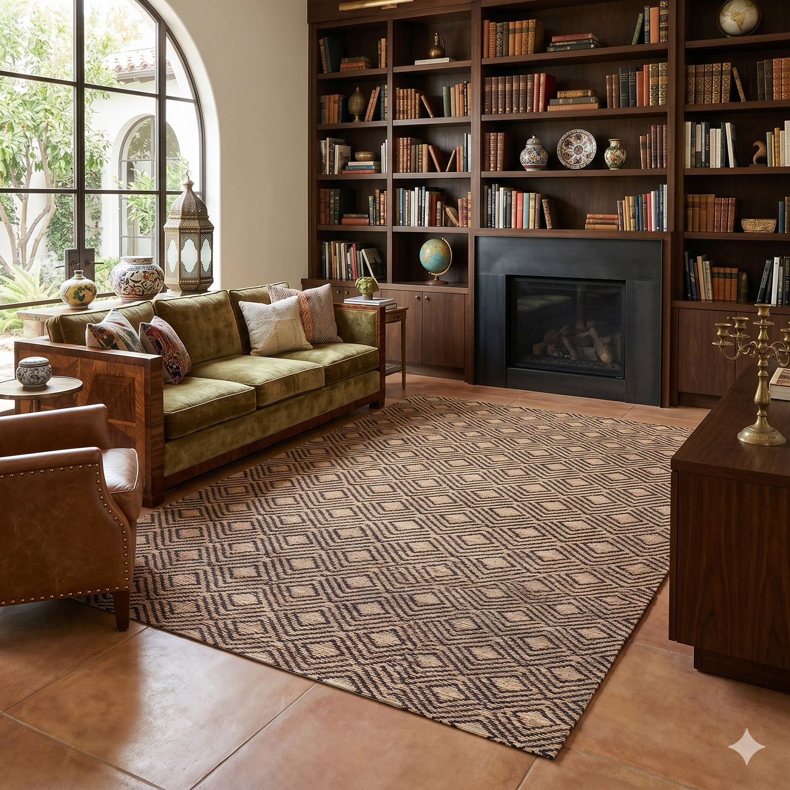MRICStudio 5x8FT Handwoven Jute Rug with Cotton Backing – Premium Natural Black Jacquard Flat Weave Carpet for Living Room (150 x 240 CM)