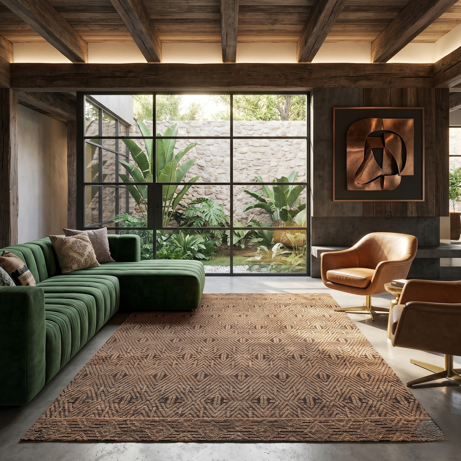 MRICStudio 5x8FT Handwoven Jute Rug – Premium Natural Black Flat Weave Textured Carpet with Cotton Backing for Living Room (150 x 240 CM)
