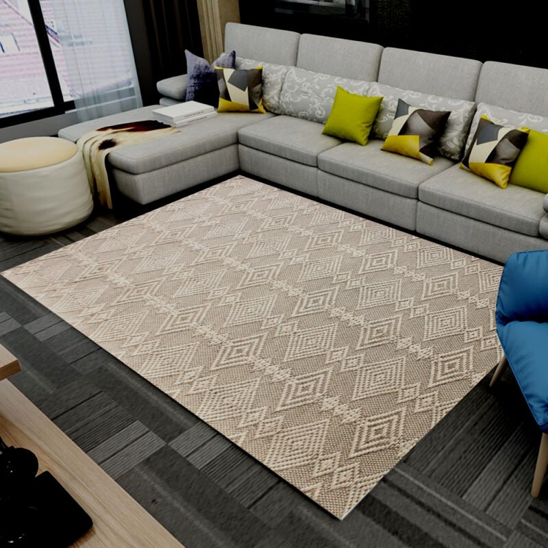 5x8FT handwoven wool rug ivory living room