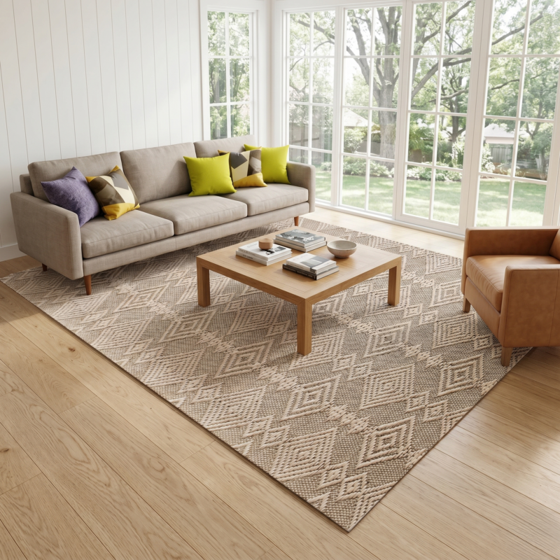 5x8FT handwoven wool rug ivory living room